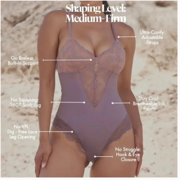 NWT Pinsy Lace Detail Lilac Bodysuit Large - Picture 2 of 8